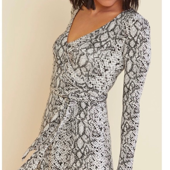 Good American Dress Runaround Wrap Midi Dress in Python Black White - Picture 6 of 8